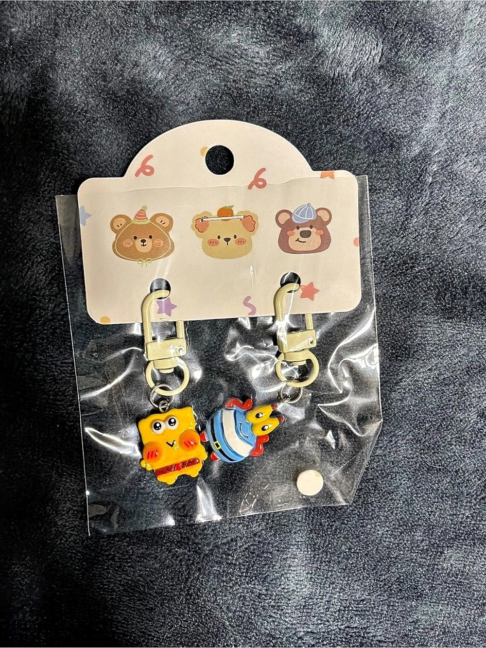 SpongeBob Kids Character Zipper Pull Keychain Set Yellow & Blue NWT